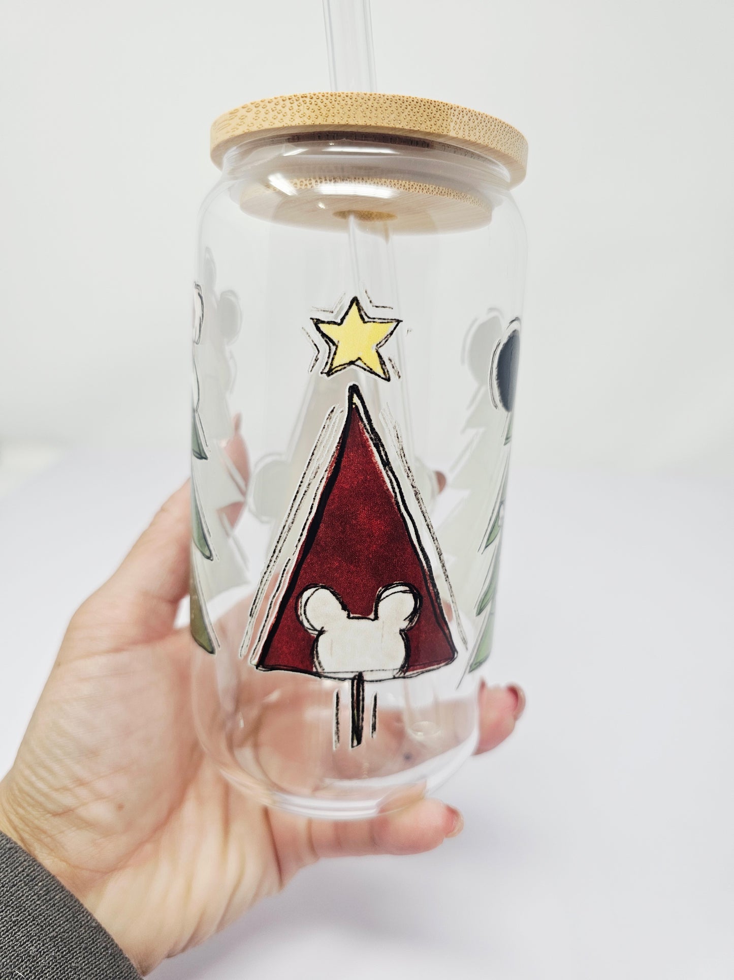 Christmas magical mouse trees glass cup 16oz