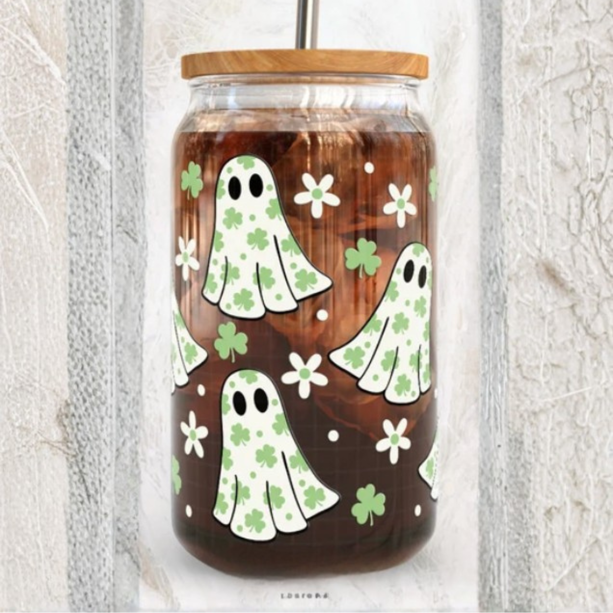 Shamrock lucky ghosts ☘️ Glass cup 16oz