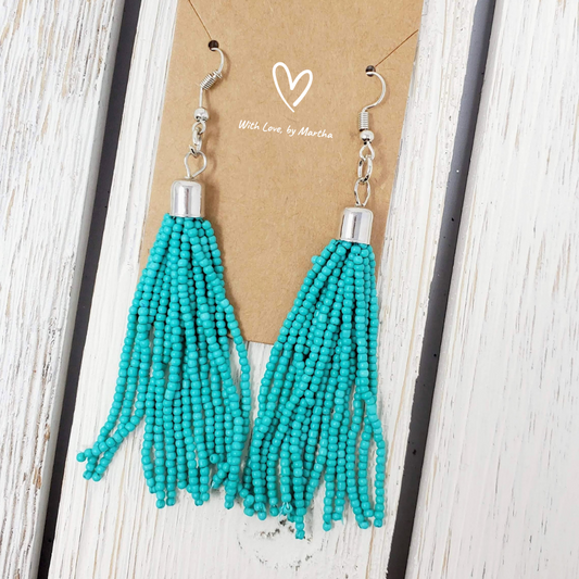 Teal Beaded dangle earrings