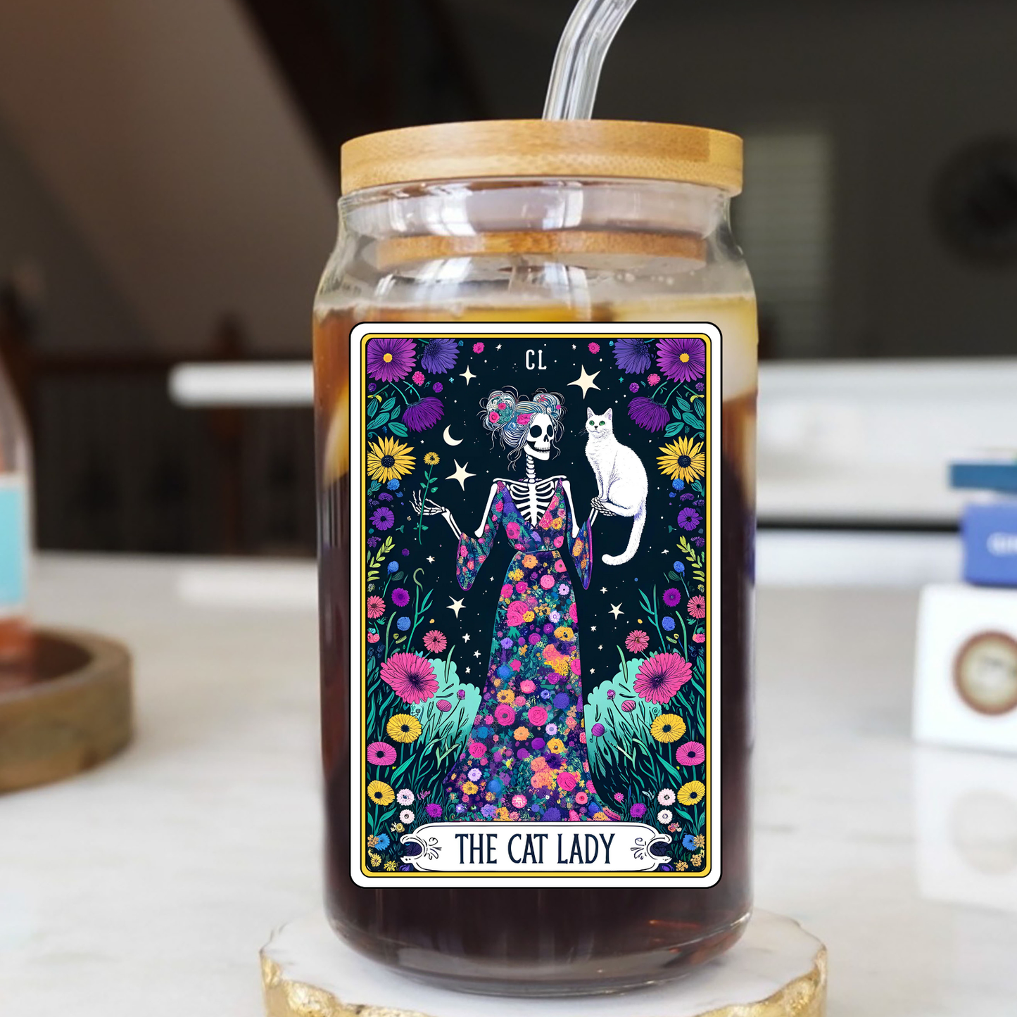 "The Cat Lady" Tarot card Glass cup 16oz
