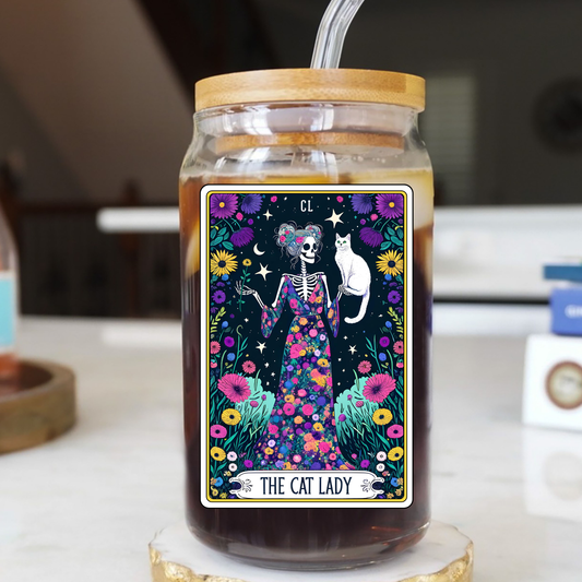 "The Cat Lady" Tarot card Glass cup 16oz