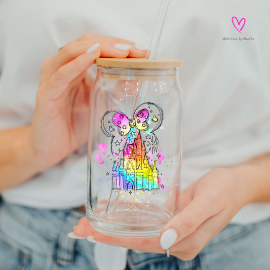 Watercolor magical castle glass cup