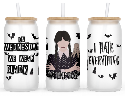 "On WEDNESDAY we wear black" Glass Can 16oz